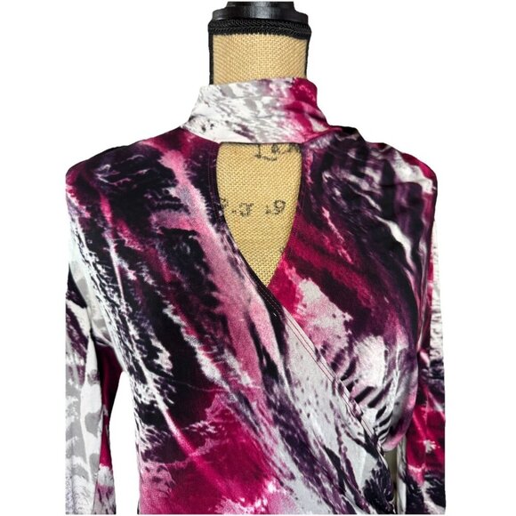 CACHE Turtle Neck Faux Wrap Long Sleeve Blouse Top Pink Y2k 90s Grunge MEDIUM - Picture 9 of 11